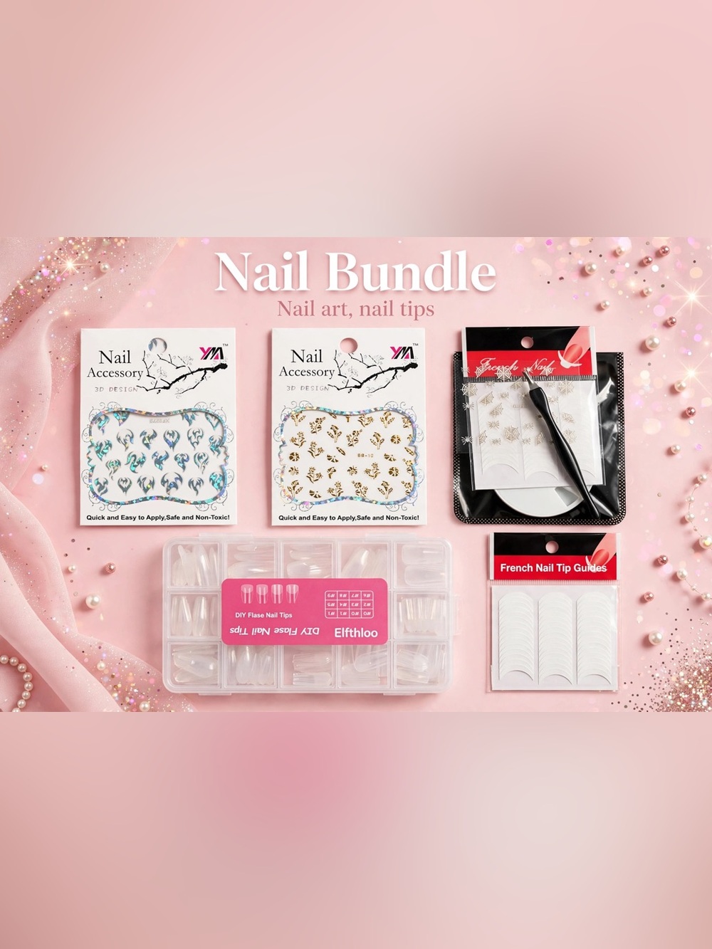 Ya Los Angeles Pink Nail Bundle with Accent Stickers and Tips